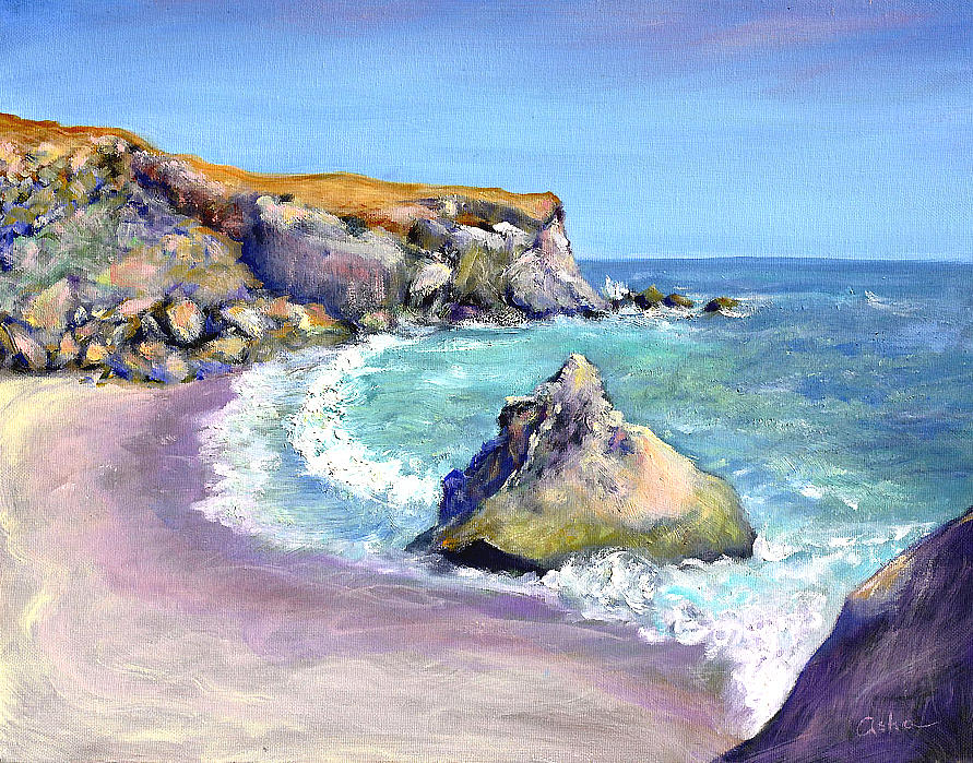 Beach and Cone Rock Painting by Asha Carolyn Young