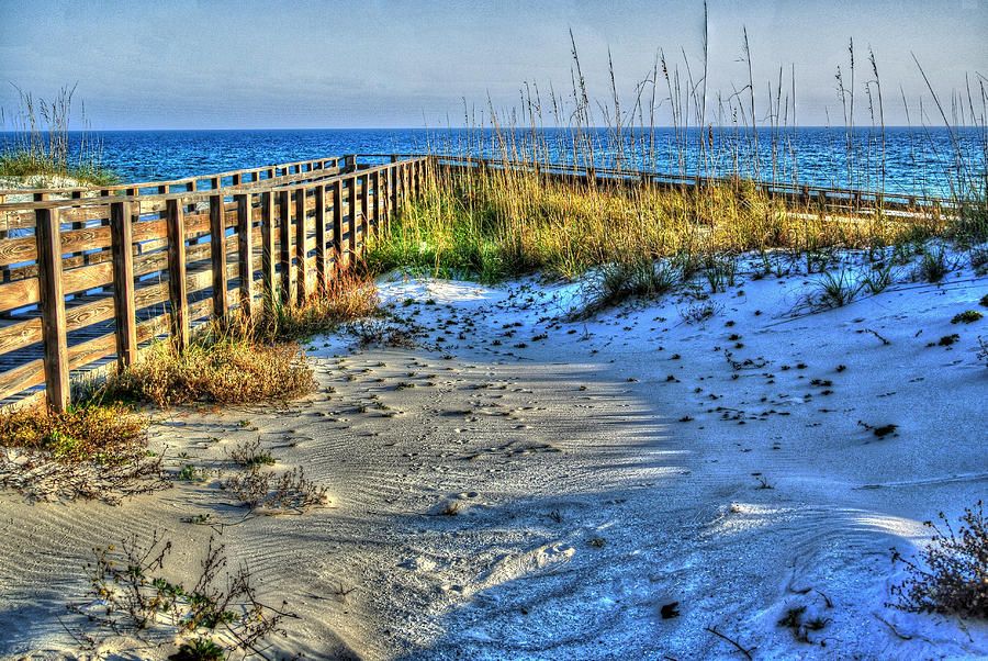 Beach and the Walkway Colored Digital Art by Michael Thomas
