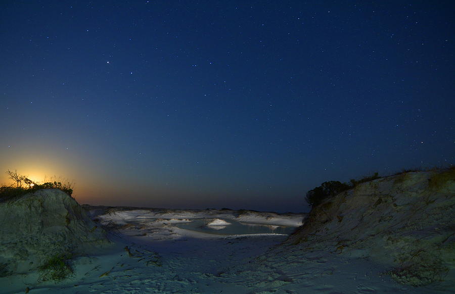 Landscape Photograph - Beach at night with rising moon. by John Henry Baird