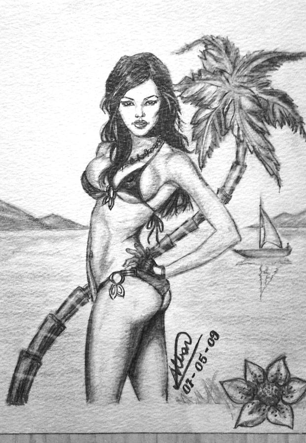 Beach Babe Model Drawing by Alban Dizdari