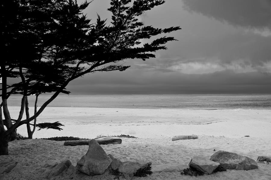 Beach Blacknwhite Carmel by Sea Photograph by Randall Branham