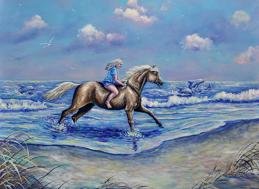 Dolphin Painting - Beach Blonde Running Mates by Gail Butler