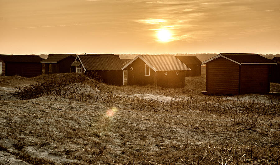 Beach cabins in sunset Photograph by Mike Santis