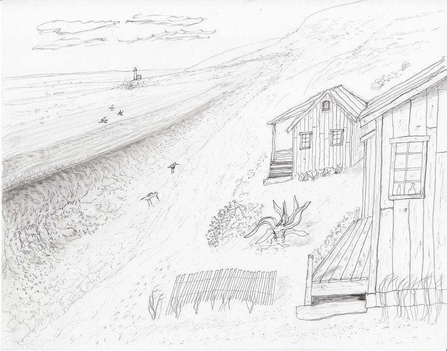 Beach Cabins Drawing by Jim Taylor