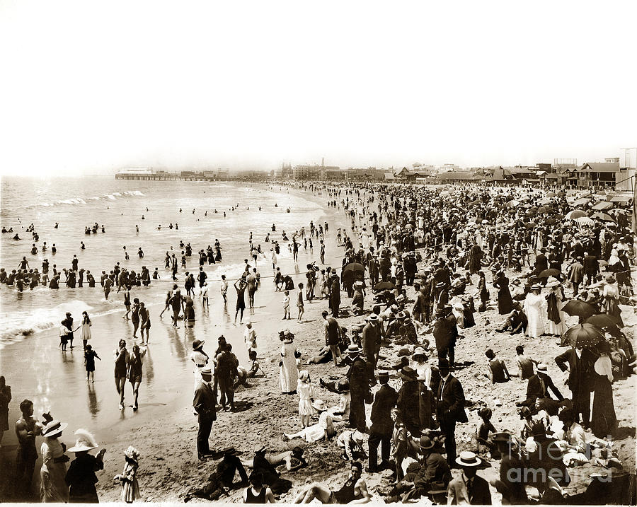 Vintage Photograph - Santa Monica Beach And Pier  by Monterey County Historical Society