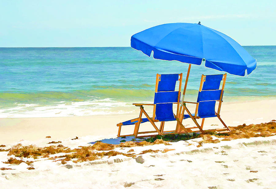 Beach Chairs And Umbrella Painting By Elaine Plesser