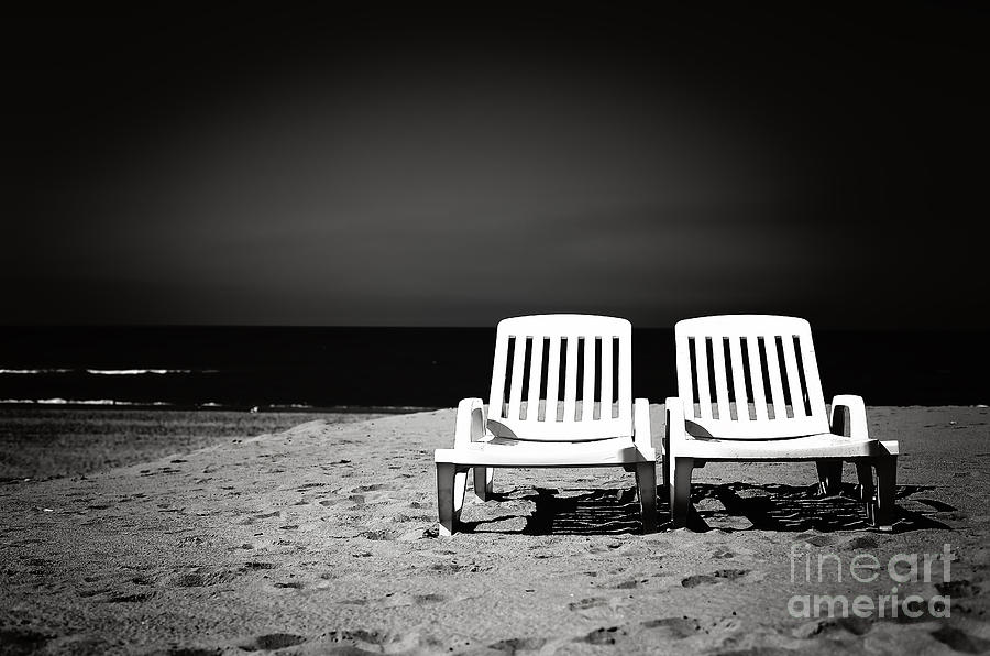 Beach Chairs Black And White Photograph