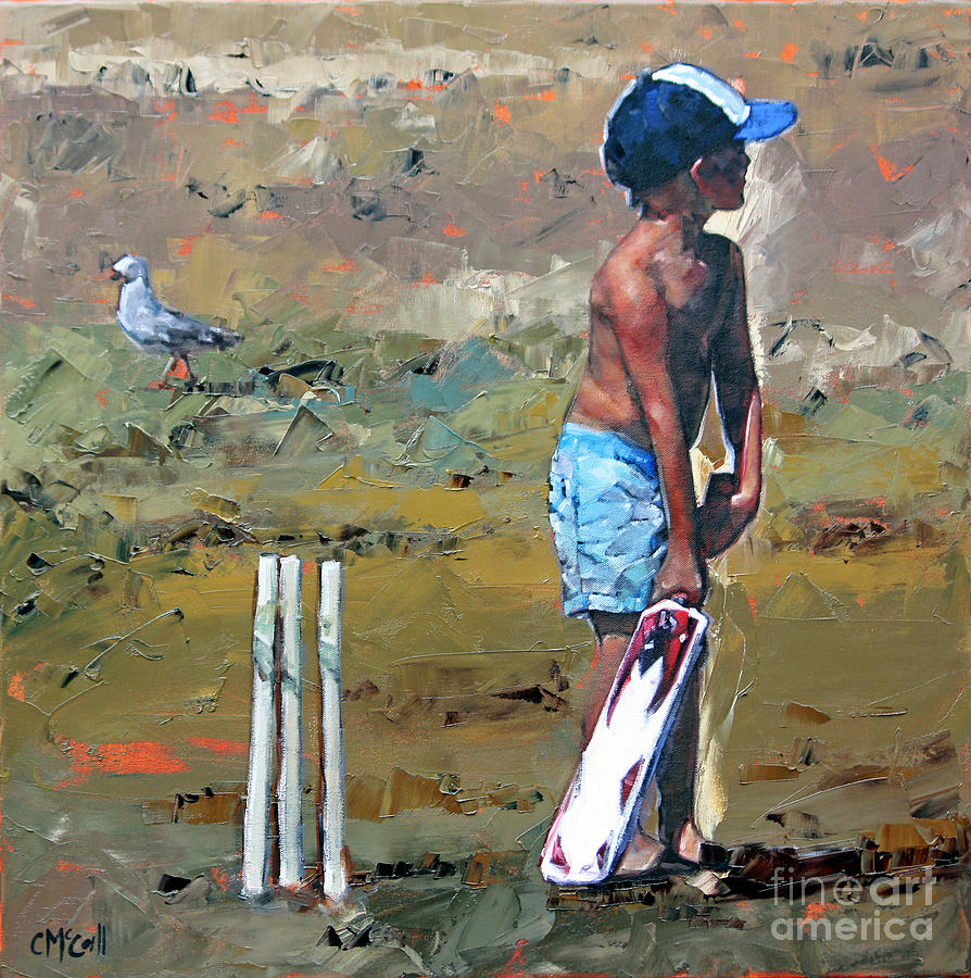Seagull Painting - Beach Cricketer by Claire McCall