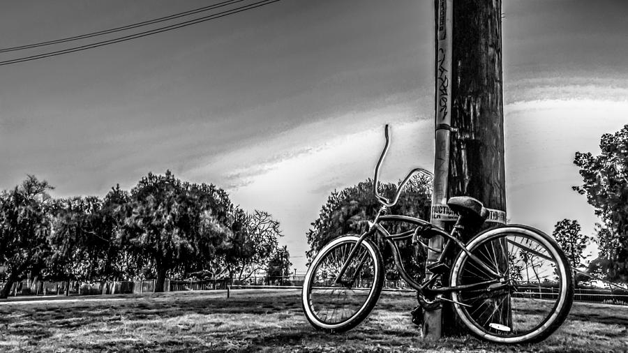 Sunset Photograph - Beach Cruiser at Sunset in Black and White by Brian Yasumura Jr