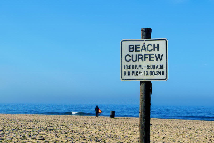 Sign Photograph - Beach curfew by Tammy Espino