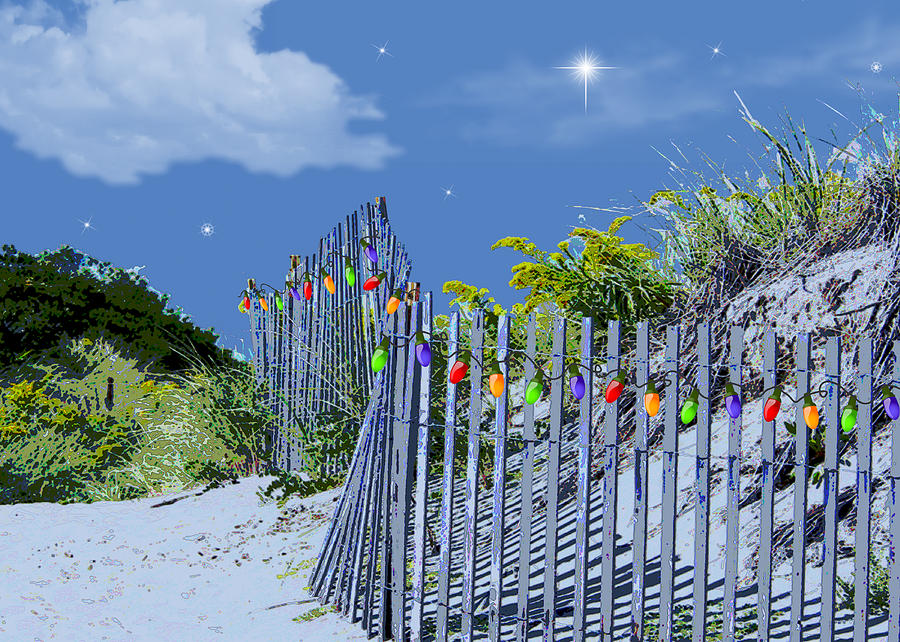 Beach Fence And Dune For Christmas Painting by Elaine Plesser