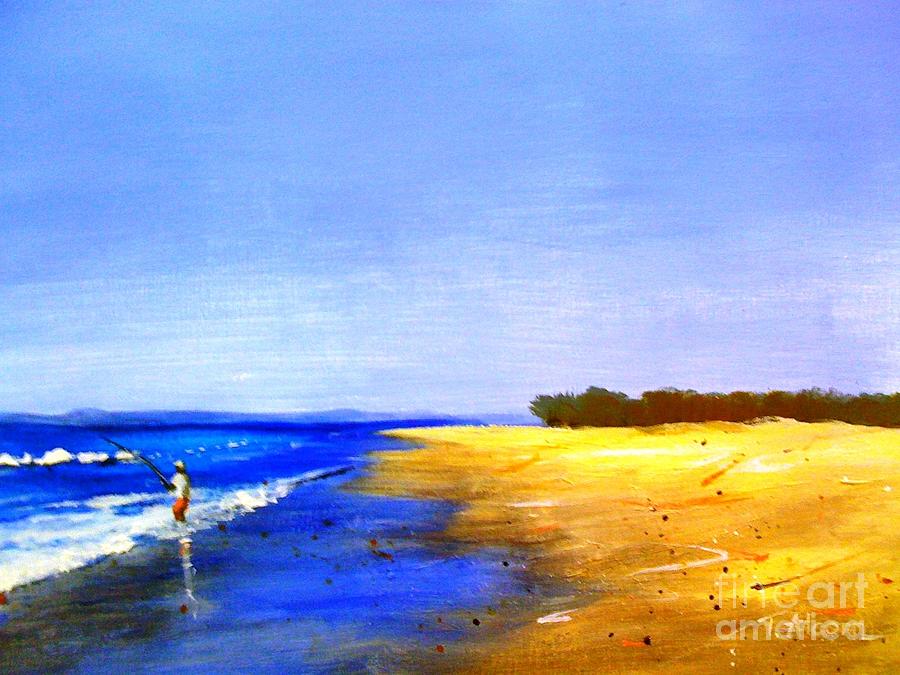 Beach Fishing - original sold Painting by Therese Alcorn