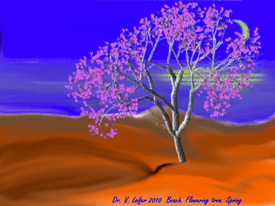 Beach. Flowering tree.Spring. Digital Art by Dr Loifer Vladimir
