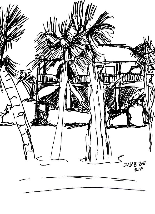 Tree Drawing - Beach House between Trees by J Nell B