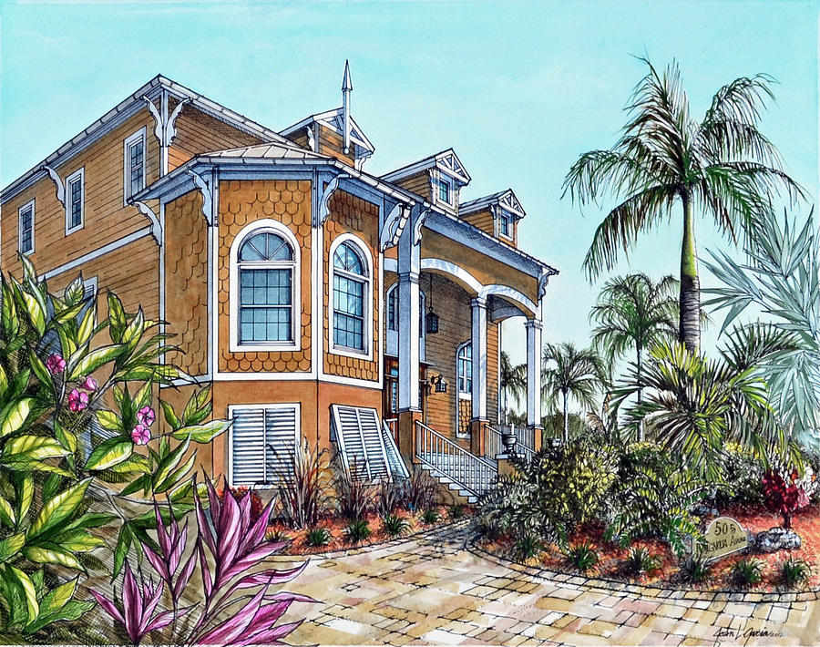 Magnolia Beach House Drawing by Joan Garcia | Fine Art America