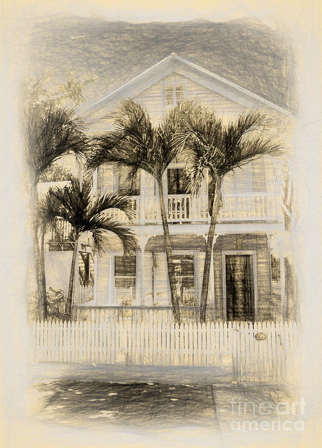 Beach house sketch Digital Art by Linda Olsen