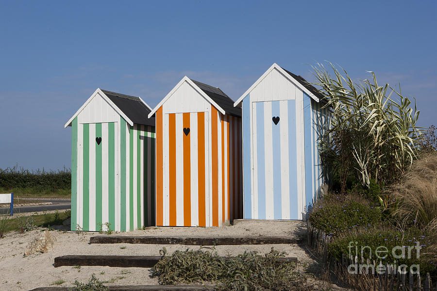 Beach Photograph - Beach Huts on a traffic roundabout in France near Roscoff. by Paul Felix