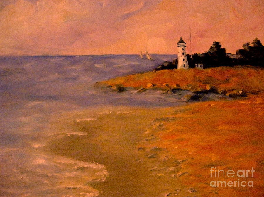 Beach Lighthouse Painting by Gretchen Allen