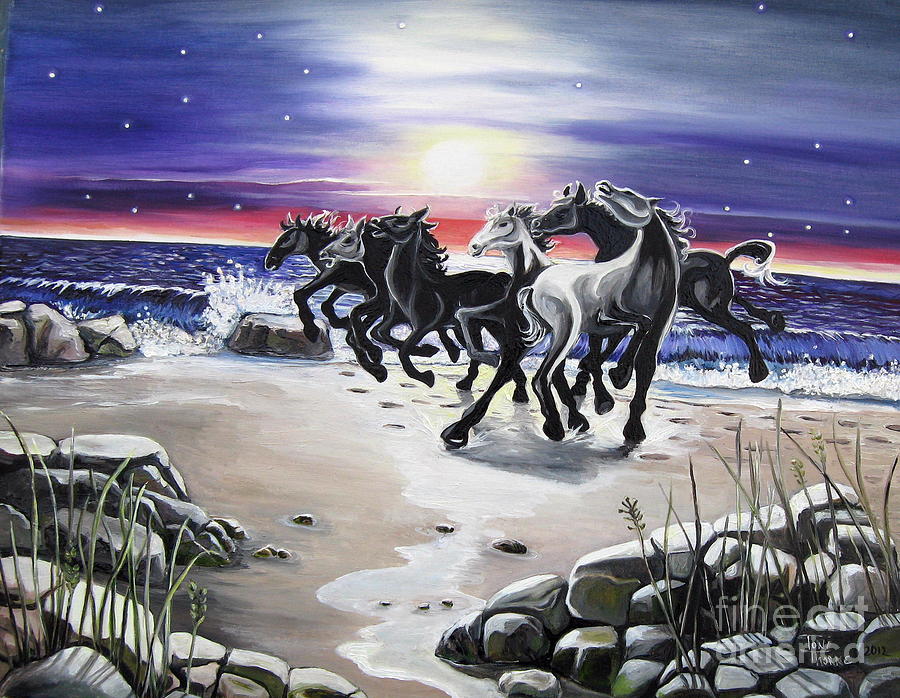 Beach Ponies Painting by Toni Thorne