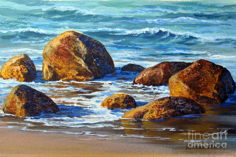 Beach Rocks Painting by Varvara Harmon Pixels