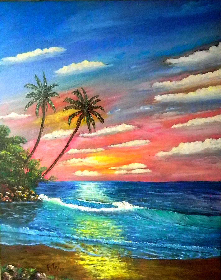 Beach Sunset Painting by Adolfo Flores - Fine Art America