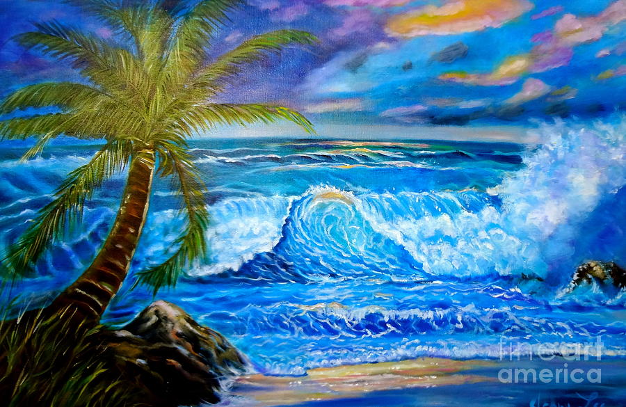 Beach Sunset in Hawaii Painting by Jenny Lee