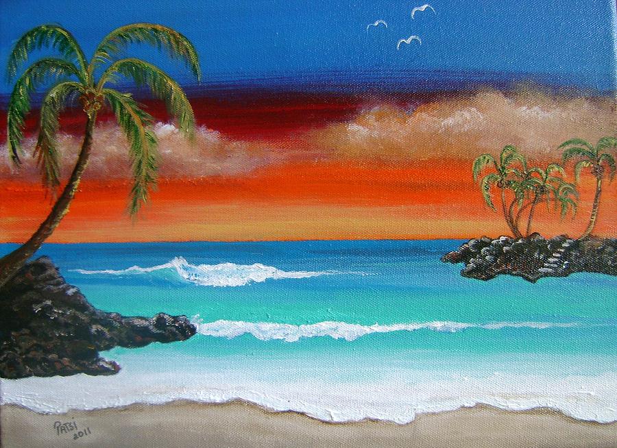 Beach Sunset With Palms Painting By Patsi Stafford