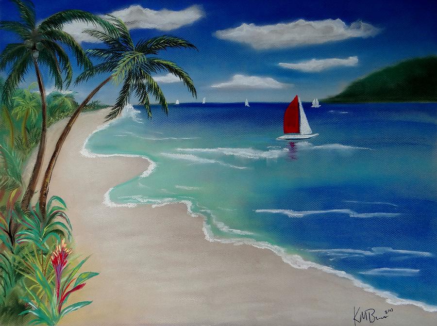 Beach with Sailboat Painting by Kevin  Brown