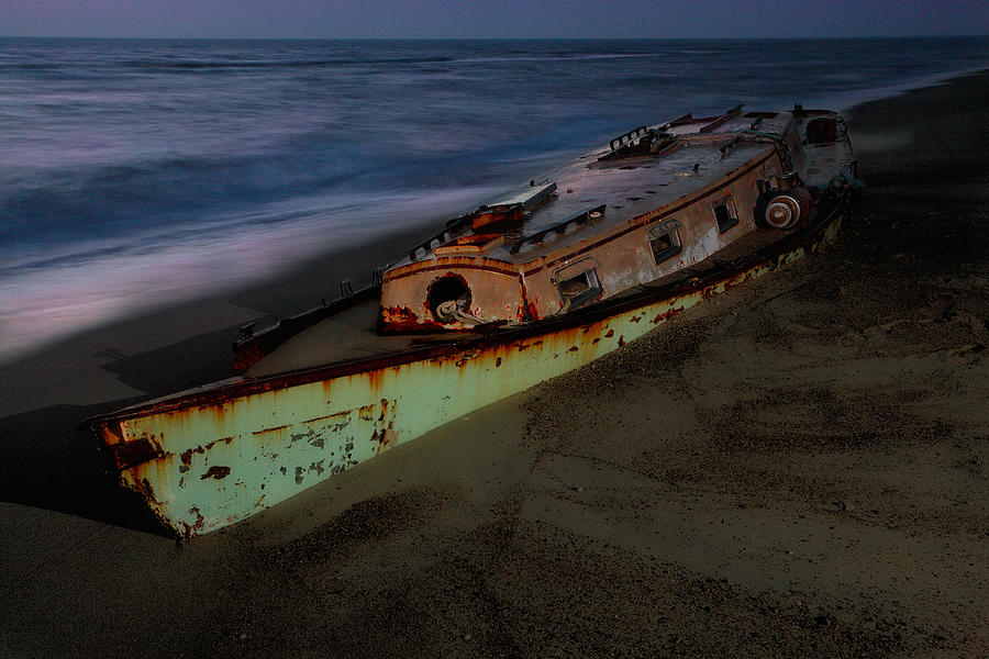 Beached Boat at Night - Outer Banks Photograph by Dan Carmichael