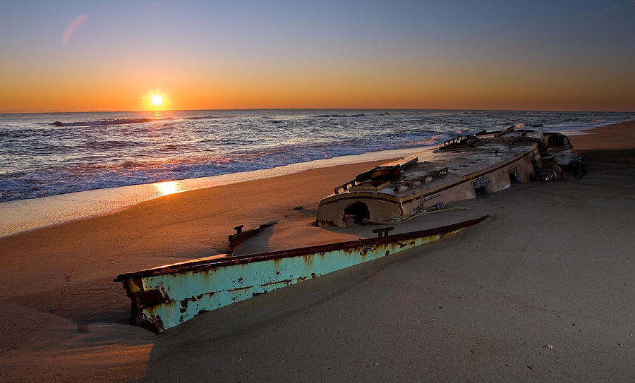 Beached Boat at Sunrise I - Outer Banks Photograph by Dan Carmichael