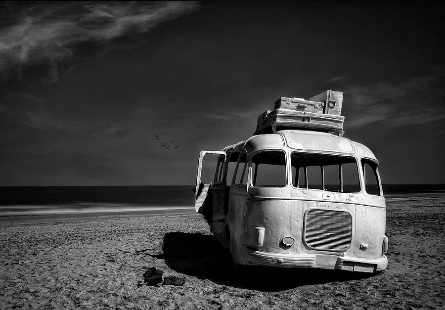 Black And White Photograph - Beached Bus by Yvette Depaepe