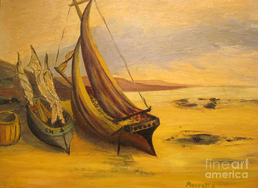 Beached Sail Boats - Original Oil Painting Painting by Anthony Morretta
