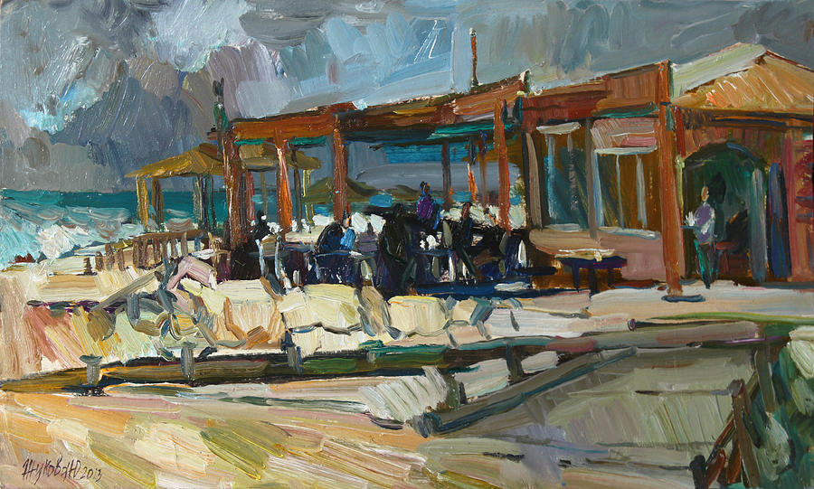 Beachside cafe Painting by Juliya Zhukova