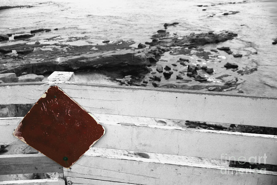 Beachside Warning Horizontal BW with Colorized Red Sign Photograph by Heather Kirk