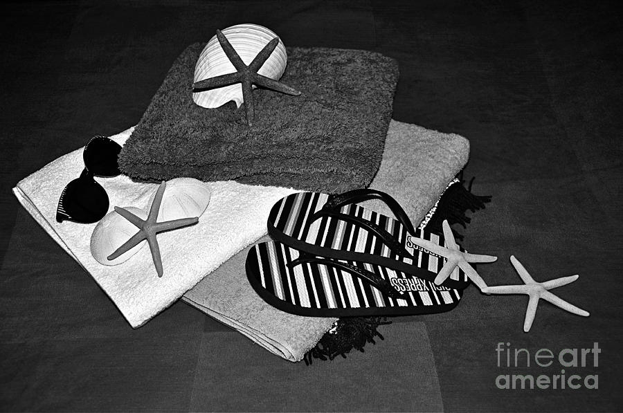 Black And White Photograph - Beachy Things - Black and White by Kaye Menner