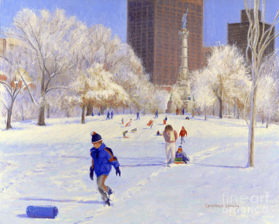 Beacon Hill Sledders Painting by Candace Lovely