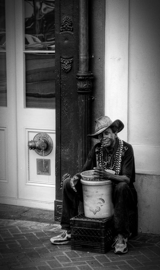 New Orleans Saints Photograph - Beads and Bucket in New Orleans in Black and White by Greg and Chrystal Mimbs