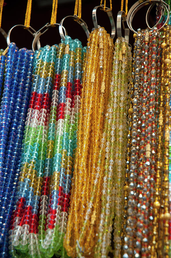 Necklace Photograph - Beads For Sale, Pushkar, Rajasthan by Inger Hogstrom