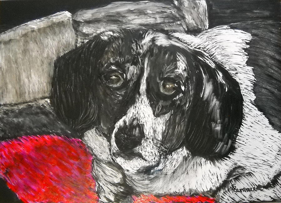 Beagle Mix Painting by Sandy Hemmer