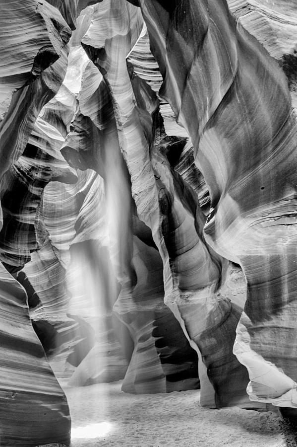 Antelope Canyon Photograph - Beam of light in Upper Antelope Canyon in Black and White by Good Focused