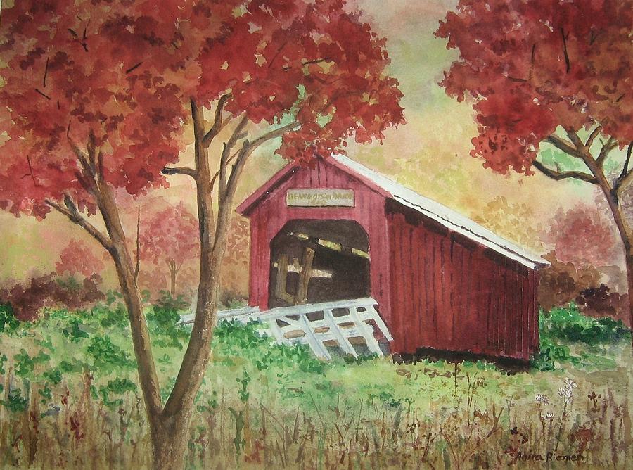 Bean Blossom Covered Bridge Painting by Anita Riemen | Fine Art America