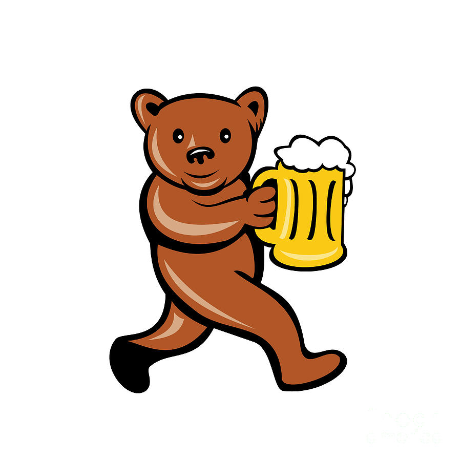 Beer Digital Art - Bear Beer Mug Running Side Cartoon by Aloysius Patrimonio