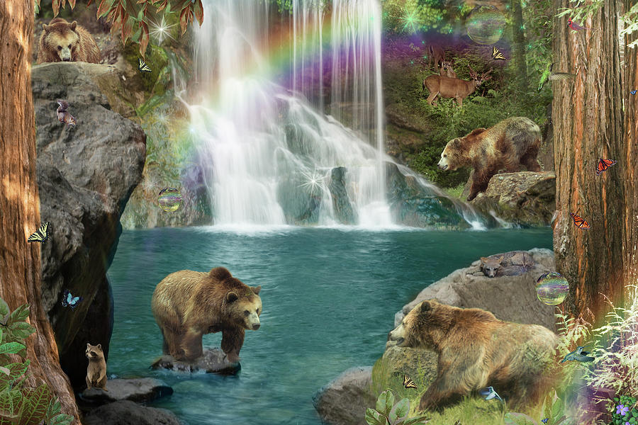 Bear Falls  Magical variation  Drawing by MGL Meiklejohn Graphics Licensing