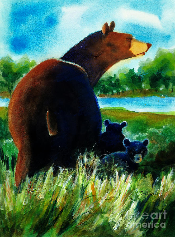 Bear Family at the Lake Painting by Kathy Braud