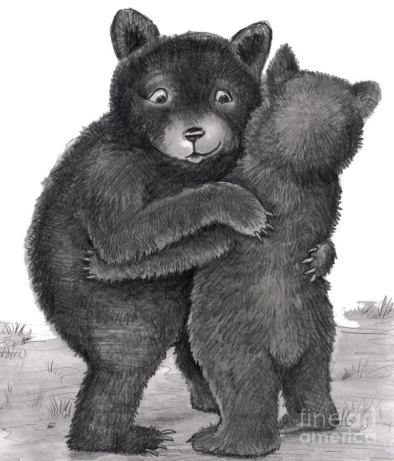 Bear Hug. Two bears hugging out in nature Drawing by Lee