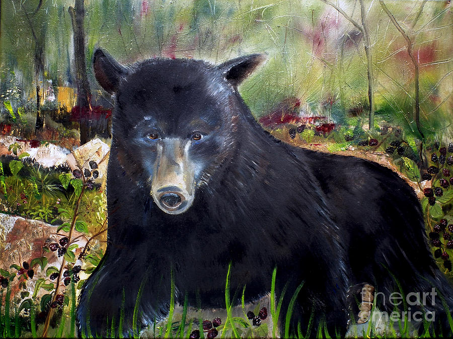 Bear Painting - Blackberry Patch - Wildlife Painting by Jan Dappen