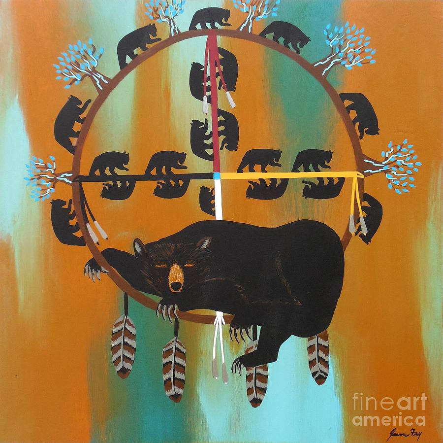 Bear Totem and Medicine Wheel Painting by Jean Fry