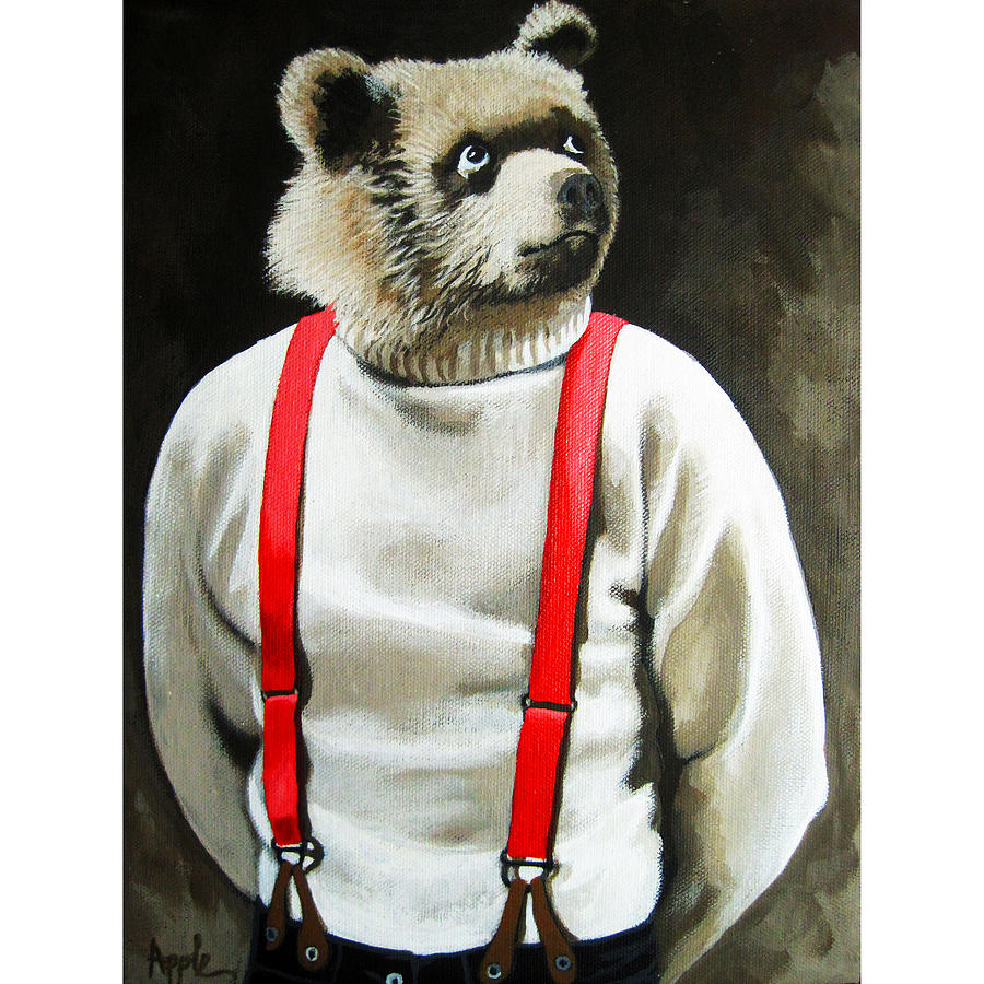 Bear With Me - animal portrait  Painting by Linda Apple