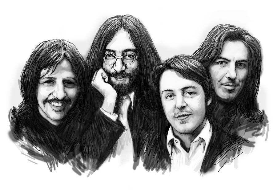 Beatles Blackwhite Drawing Sketch Poster Drawing by Kim Wang