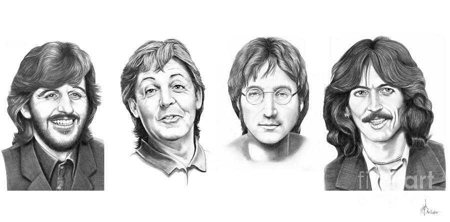 Beatles Drawing by Murphy Elliott
